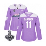 Women's Adidas Washington Capitals #11 Mike Gartner Authentic Purple Fights Cancer Practice 2018 Stanley Cup Final NHL Jersey