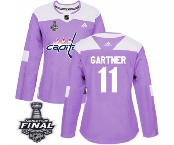 Women's Adidas Washington Capitals #11 Mike Gartner Authentic Purple Fights Cancer Practice 2018 Stanley Cup Final NHL Jersey