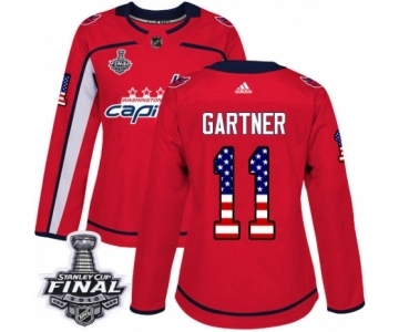 Women's Adidas Washington Capitals #11 Mike Gartner Authentic Red USA Flag Fashion 2018 Stanley Cup Final NHL Jersey