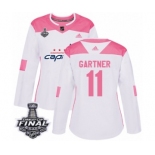 Women's Adidas Washington Capitals #11 Mike Gartner Authentic White Pink Fashion 2018 Stanley Cup Final NHL Jersey