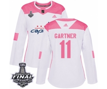 Women's Adidas Washington Capitals #11 Mike Gartner Authentic White Pink Fashion 2018 Stanley Cup Final NHL Jersey