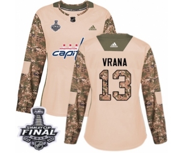 Women's Adidas Washington Capitals #13 Jakub Vrana Authentic Camo Veterans Day Practice 2018 Stanley Cup Final NHL Jersey