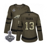 Women's Adidas Washington Capitals #13 Jakub Vrana Authentic Green Salute to Service 2018 Stanley Cup Final NHL Jersey