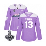 Women's Adidas Washington Capitals #13 Jakub Vrana Authentic Purple Fights Cancer Practice 2018 Stanley Cup Final NHL Jersey