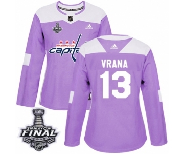 Women's Adidas Washington Capitals #13 Jakub Vrana Authentic Purple Fights Cancer Practice 2018 Stanley Cup Final NHL Jersey