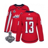 Women's Adidas Washington Capitals #13 Jakub Vrana Authentic Red Home 2018 Stanley Cup Final NHL Jersey