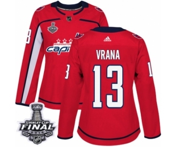 Women's Adidas Washington Capitals #13 Jakub Vrana Authentic Red Home 2018 Stanley Cup Final NHL Jersey