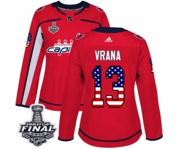 Women's Adidas Washington Capitals #13 Jakub Vrana Authentic Red USA Flag Fashion 2018 Stanley Cup Final NHL Jersey