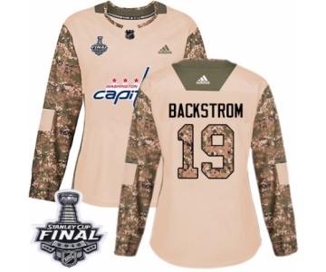 Women's Adidas Washington Capitals #19 Nicklas Backstrom Authentic Camo Veterans Day Practice 2018 Stanley Cup Final NHL Jersey