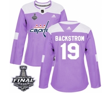 Women's Adidas Washington Capitals #19 Nicklas Backstrom Authentic Purple Fights Cancer Practice 2018 Stanley Cup Final NHL Jersey