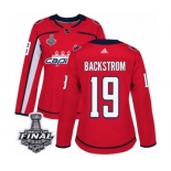 Women's Adidas Washington Capitals #19 Nicklas Backstrom Authentic Red Home 2018 Stanley Cup Final NHL Jersey