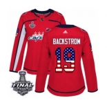 Women's Adidas Washington Capitals #19 Nicklas Backstrom Authentic Red USA Flag Fashion 2018 Stanley Cup Final NHL Jersey