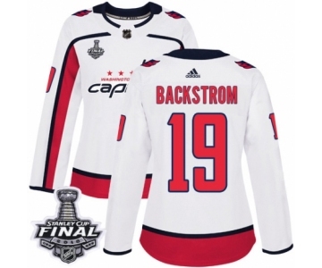 Women's Adidas Washington Capitals #19 Nicklas Backstrom Authentic White Away 2018 Stanley Cup Final NHL Jersey