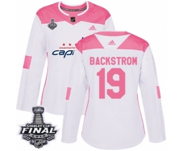 Women's Adidas Washington Capitals #19 Nicklas Backstrom Authentic White Pink Fashion 2018 Stanley Cup Final NHL Jersey