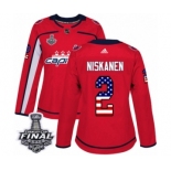 Women's Adidas Washington Capitals #2 Matt Niskanen Authentic Red USA Flag Fashion 2018 Stanley Cup Final NHL Jersey