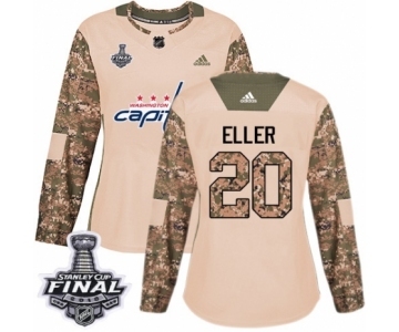 Women's Adidas Washington Capitals #20 Lars Eller Authentic Camo Veterans Day Practice 2018 Stanley Cup Final NHL Jersey