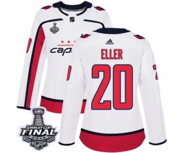 Women's Adidas Washington Capitals #20 Lars Eller Authentic White Away 2018 Stanley Cup Final NHL Jersey