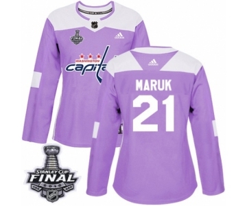 Women's Adidas Washington Capitals #21 Dennis Maruk Authentic Purple Fights Cancer Practice 2018 Stanley Cup Final NHL Jersey