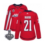 Women's Adidas Washington Capitals #21 Dennis Maruk Authentic Red Home 2018 Stanley Cup Final NHL Jersey