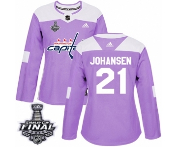 Women's Adidas Washington Capitals #21 Lucas Johansen Authentic Purple Fights Cancer Practice 2018 Stanley Cup Final NHL Jersey