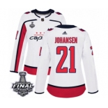 Women's Adidas Washington Capitals #21 Lucas Johansen Authentic White Away 2018 Stanley Cup Final NHL Jersey