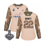 Women's Adidas Washington Capitals #22 Madison Bowey Authentic Camo Veterans Day Practice 2018 Stanley Cup Final NHL Jersey