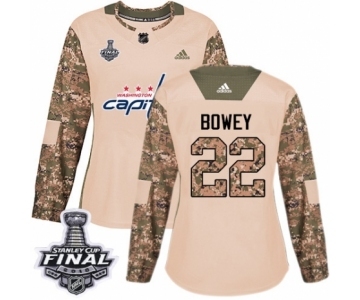 Women's Adidas Washington Capitals #22 Madison Bowey Authentic Camo Veterans Day Practice 2018 Stanley Cup Final NHL Jersey