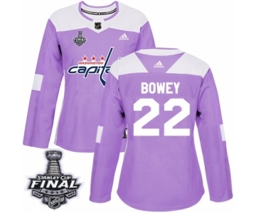 Women's Adidas Washington Capitals #22 Madison Bowey Authentic Purple Fights Cancer Practice 2018 Stanley Cup Final NHL Jersey