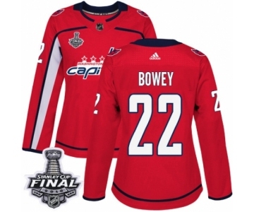 Women's Adidas Washington Capitals #22 Madison Bowey Authentic Red Home 2018 Stanley Cup Final NHL Jersey