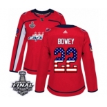 Women's Adidas Washington Capitals #22 Madison Bowey Authentic Red USA Flag Fashion 2018 Stanley Cup Final NHL Jersey