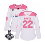 Women's Adidas Washington Capitals #22 Madison Bowey Authentic White Pink Fashion 2018 Stanley Cup Final NHL Jersey