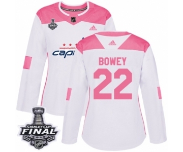 Women's Adidas Washington Capitals #22 Madison Bowey Authentic White Pink Fashion 2018 Stanley Cup Final NHL Jersey