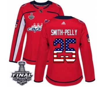 Women's Adidas Washington Capitals #25 Devante Smith-Pelly Authentic Red USA Flag Fashion 2018 Stanley Cup Final NHL Jersey