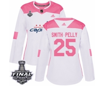 Women's Adidas Washington Capitals #25 Devante Smith-Pelly Authentic White Pink Fashion 2018 Stanley Cup Final NHL Jersey