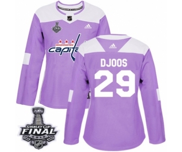 Women's Adidas Washington Capitals #29 Christian Djoos Authentic Purple Fights Cancer Practice 2018 Stanley Cup Final NHL Jersey