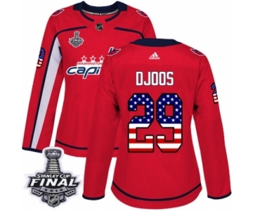 Women's Adidas Washington Capitals #29 Christian Djoos Authentic Red USA Flag Fashion 2018 Stanley Cup Final NHL Jersey