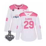 Women's Adidas Washington Capitals #29 Christian Djoos Authentic White Pink Fashion 2018 Stanley Cup Final NHL Jersey