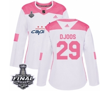 Women's Adidas Washington Capitals #29 Christian Djoos Authentic White Pink Fashion 2018 Stanley Cup Final NHL Jersey