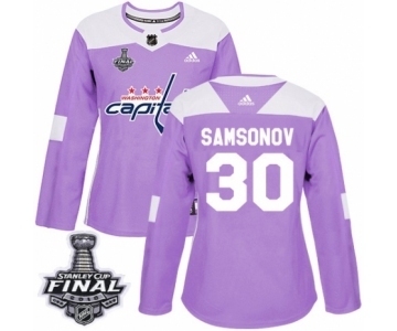 Women's Adidas Washington Capitals #30 Ilya Samsonov Authentic Purple Fights Cancer Practice 2018 Stanley Cup Final NHL Jersey