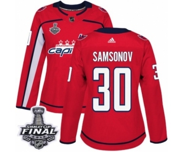 Women's Adidas Washington Capitals #30 Ilya Samsonov Authentic Red Home 2018 Stanley Cup Final NHL Jersey