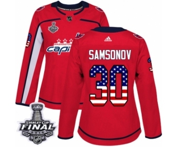 Women's Adidas Washington Capitals #30 Ilya Samsonov Authentic Red USA Flag Fashion 2018 Stanley Cup Final NHL Jersey