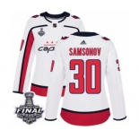 Women's Adidas Washington Capitals #30 Ilya Samsonov Authentic White Away 2018 Stanley Cup Final NHL Jersey