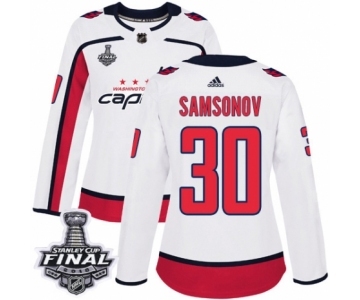 Women's Adidas Washington Capitals #30 Ilya Samsonov Authentic White Away 2018 Stanley Cup Final NHL Jersey