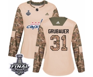 Women's Adidas Washington Capitals #31 Philipp Grubauer Authentic Camo Veterans Day Practice 2018 Stanley Cup Final NHL Jersey