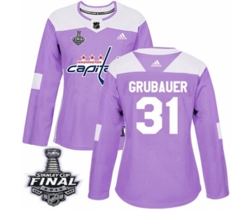 Women's Adidas Washington Capitals #31 Philipp Grubauer Authentic Purple Fights Cancer Practice 2018 Stanley Cup Final NHL Jersey