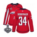 Women's Adidas Washington Capitals #34 Jonas Siegenthaler Authentic Red Home 2018 Stanley Cup Final NHL Jersey