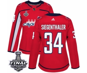 Women's Adidas Washington Capitals #34 Jonas Siegenthaler Authentic Red Home 2018 Stanley Cup Final NHL Jersey