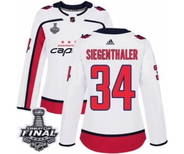 Women's Adidas Washington Capitals #34 Jonas Siegenthaler Authentic White Away 2018 Stanley Cup Final NHL Jersey