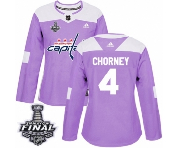 Women's Adidas Washington Capitals #4 Taylor Chorney Authentic Purple Fights Cancer Practice 2018 Stanley Cup Final NHL Jersey