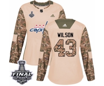 Women's Adidas Washington Capitals #43 Tom Wilson Authentic Camo Veterans Day Practice 2018 Stanley Cup Final NHL Jersey